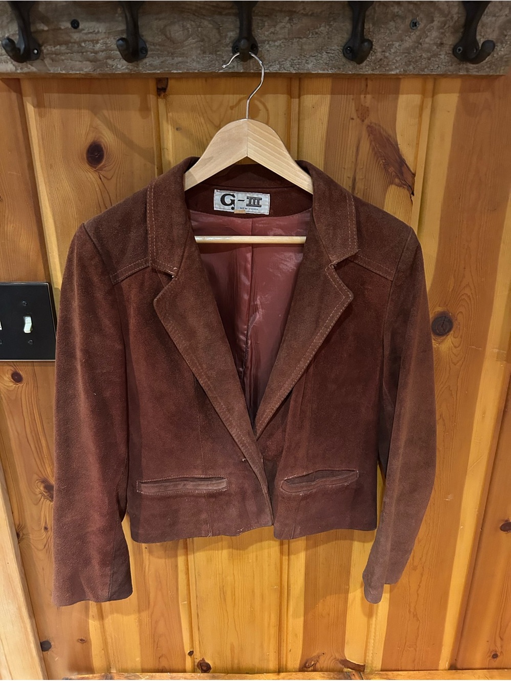 Vintage G-III New York Suede Leather Jacket Chocolate Brown Cropped Blazer Style